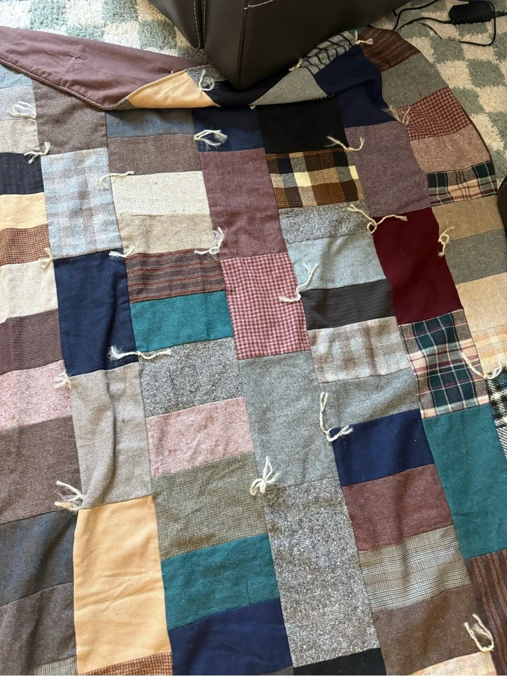Vintage Wool Patchwork Crazy Quilt Hand Stitched Patchwork King Size 100 x 70